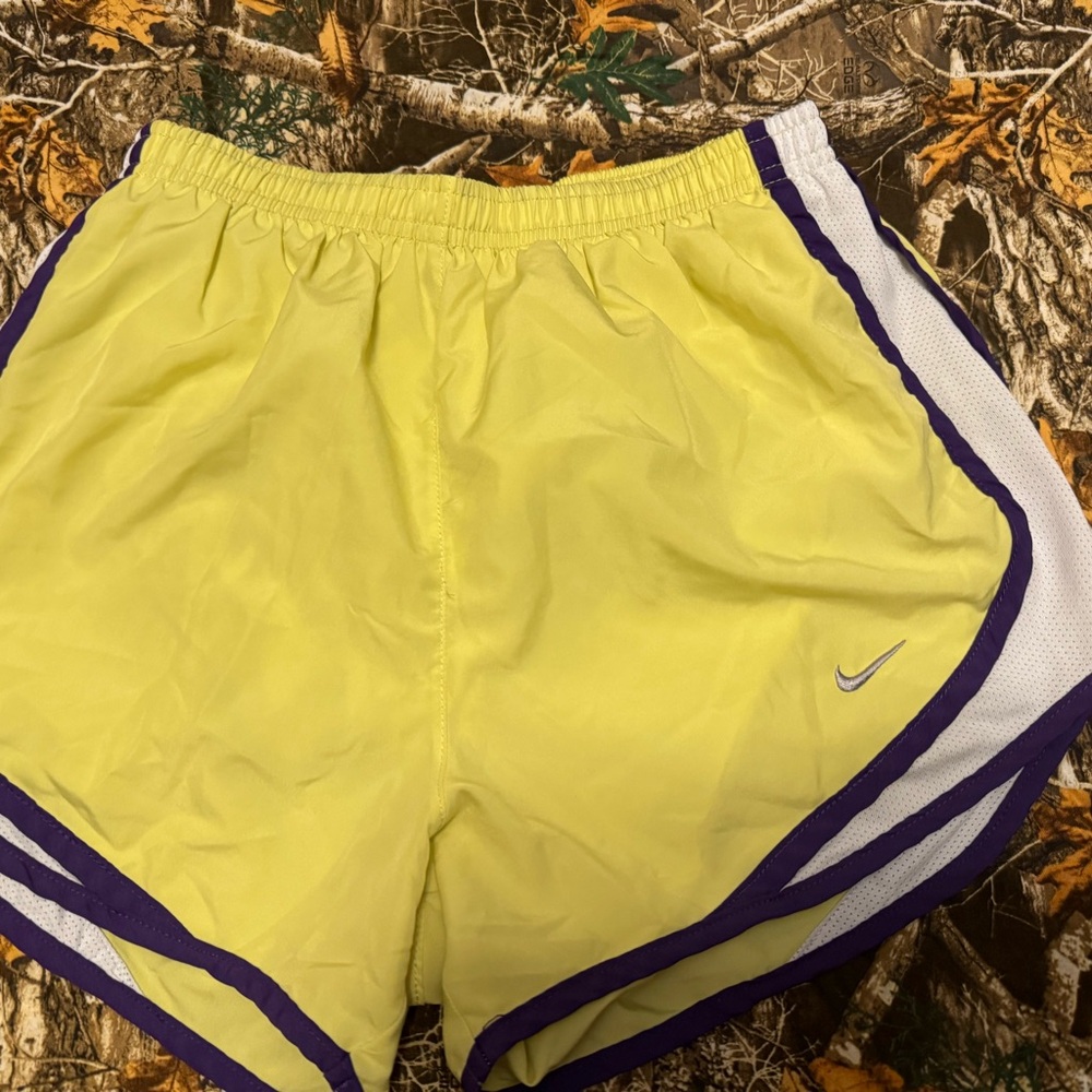 Nike Women's Yellow and Purple Athletic Shorts Size S